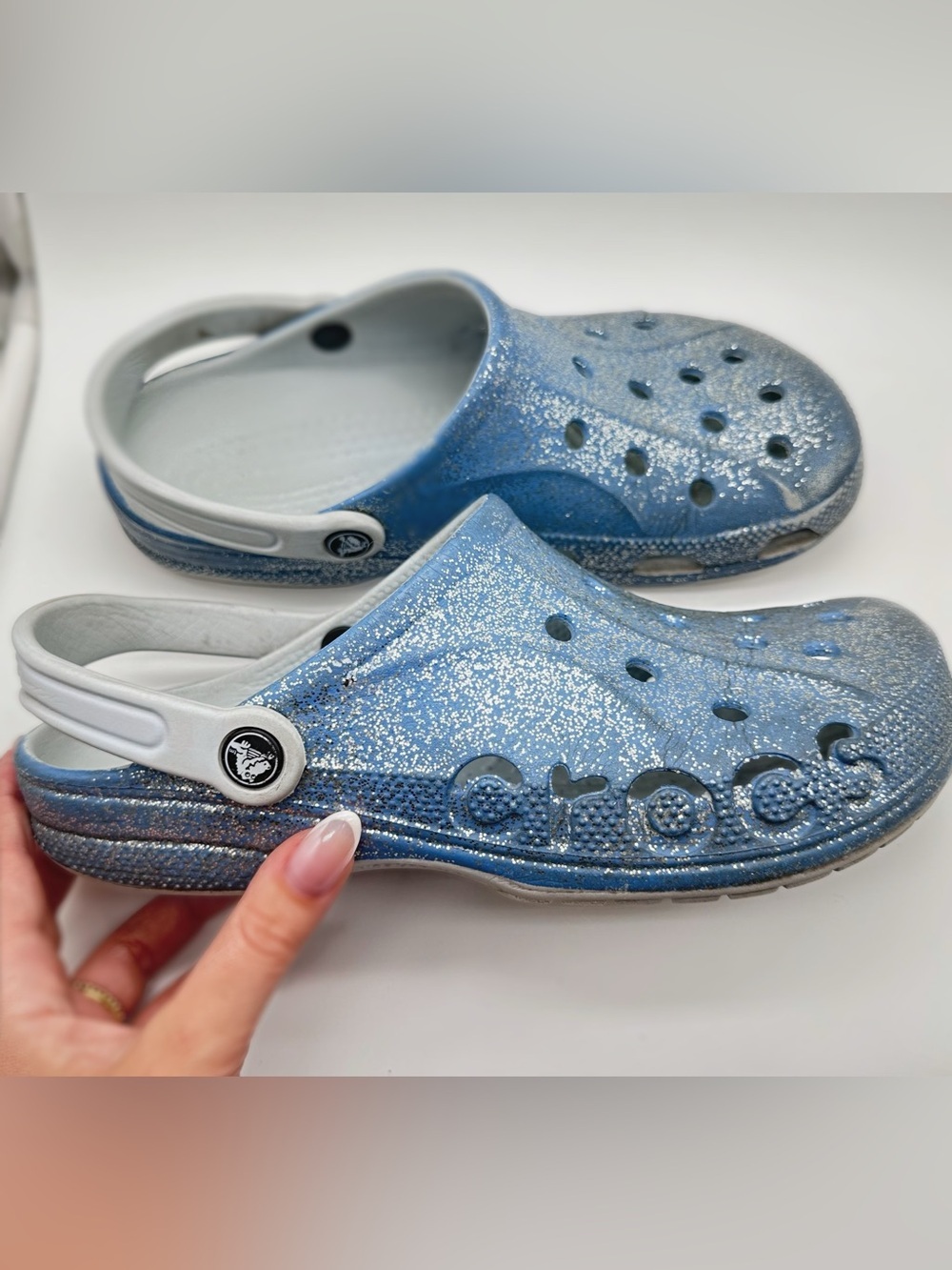 Y2K Crocs Classic Glitter Clogs Blue Sparkle Slip-On Shoes | Women’s Size 10 - Picture 2 of 6